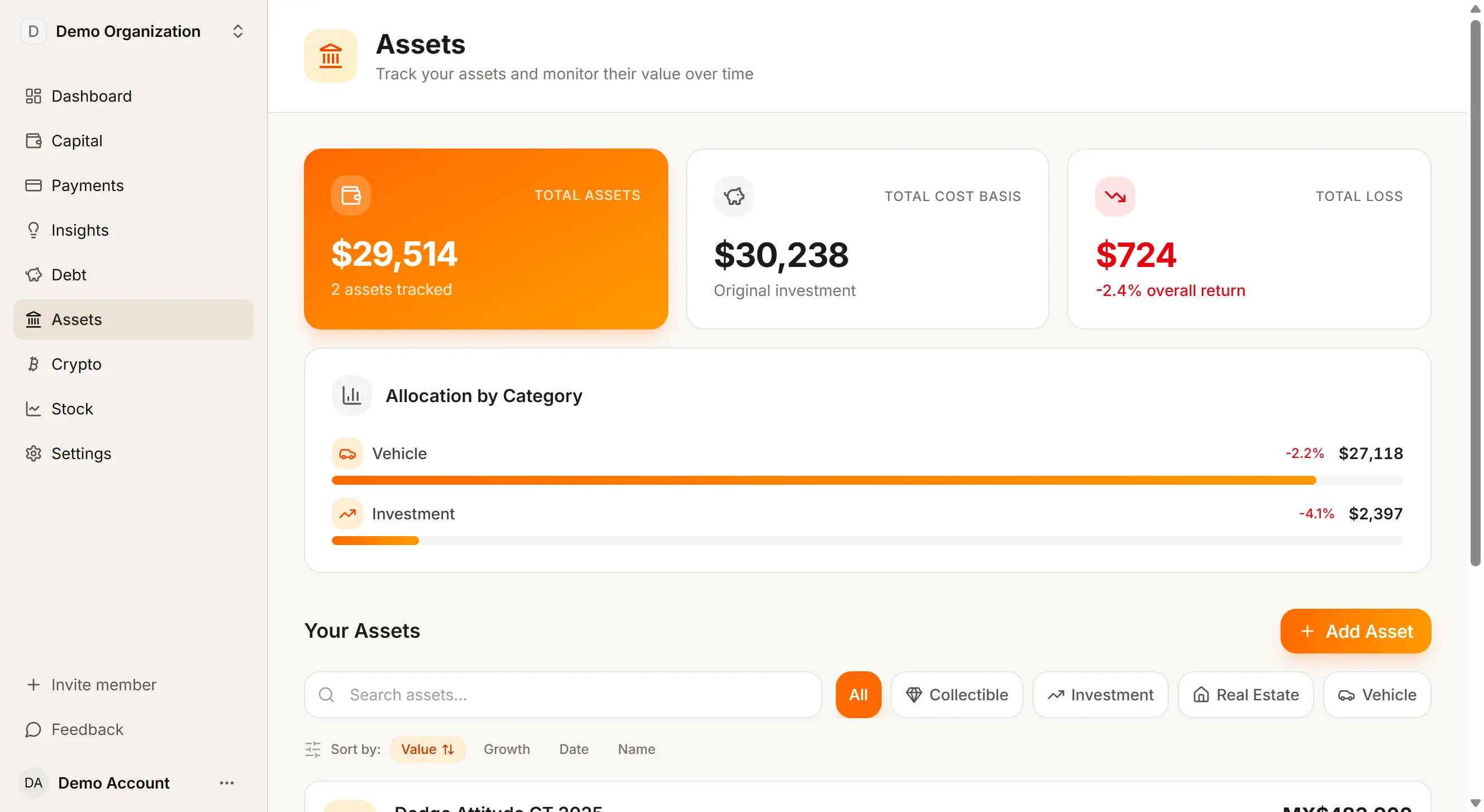 Asset portfolio tracking