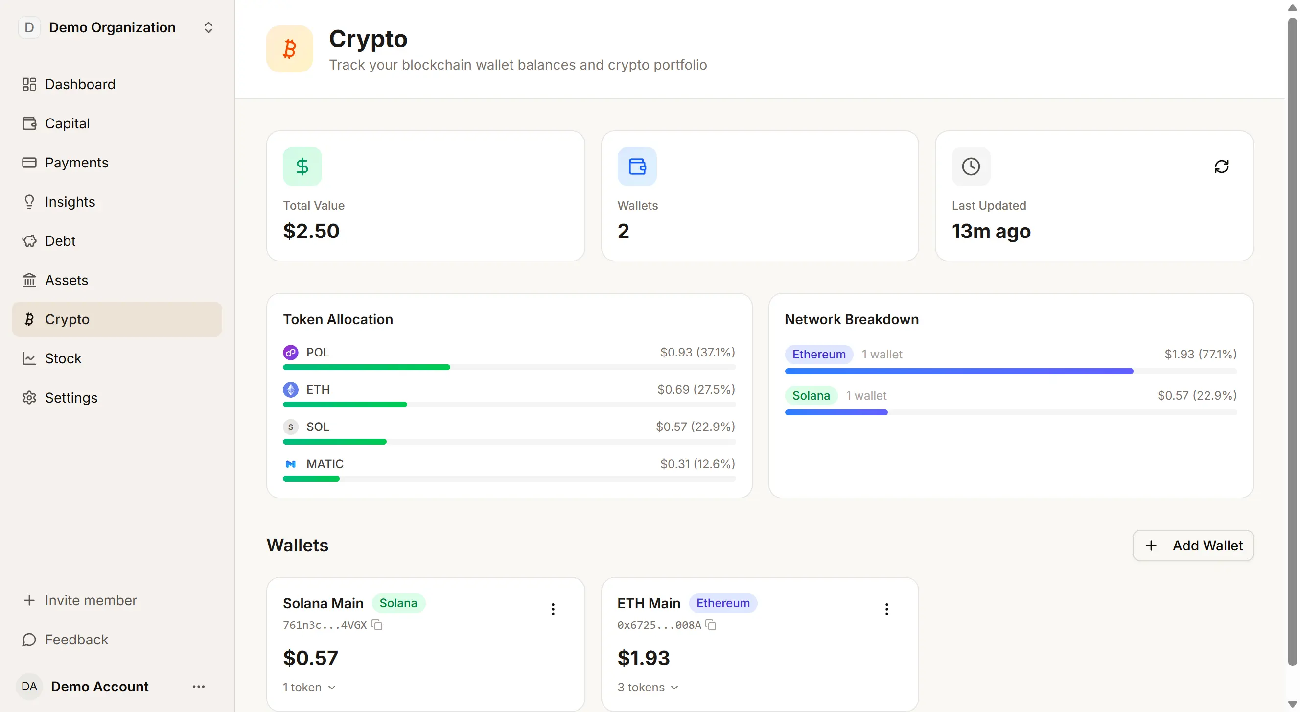 Crypto wallet management